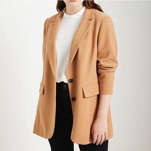 ELOQUII The 365 Semi Stretch Two Button Rayon Blazer Jacket‎ Camel 22